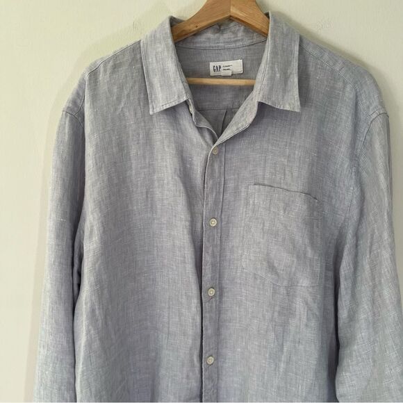 Gap 100% Linen Blue Size XL Tall Coastal Spring Summer Classic - Picture 2 of 9